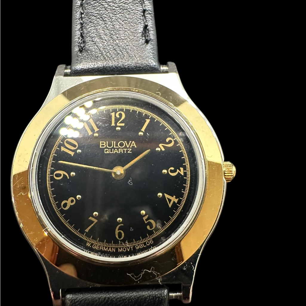 Bulova Quartz Black And Gold Watch. Brand New, Old Stock. Unused.